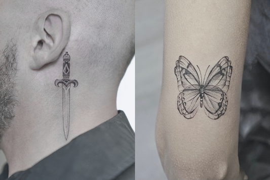 sword tattoo and butterfly tattoo