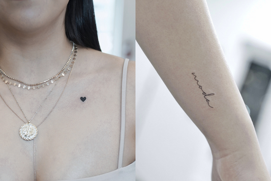 minimalist tattoos. tiny heart. script tattoo