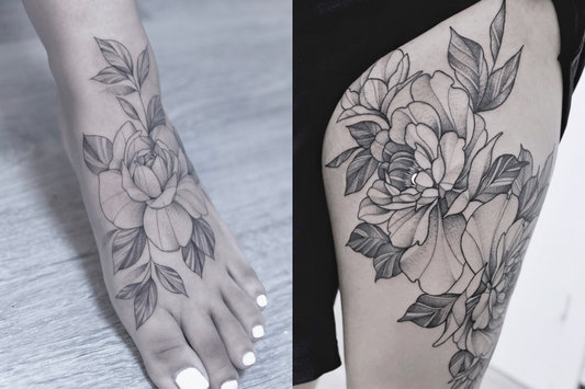 foot rose tattoo. flowers tattoo